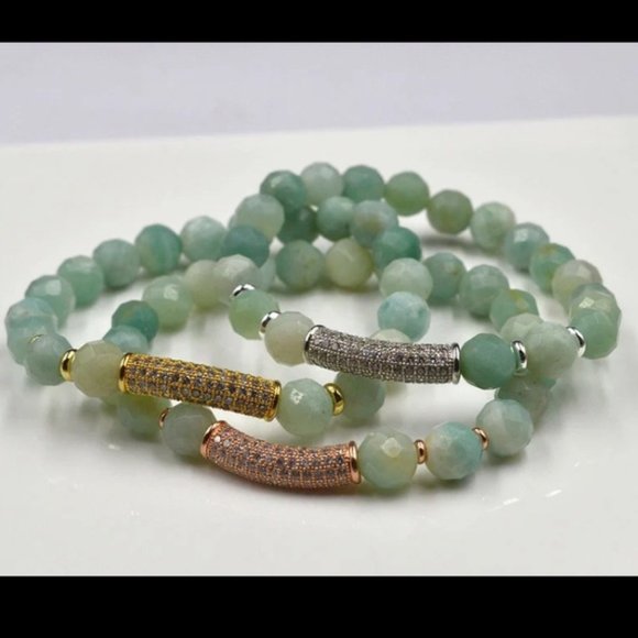 J Jewelista Jewelry - Faceted Amazonite Pave Bracelet (gold)